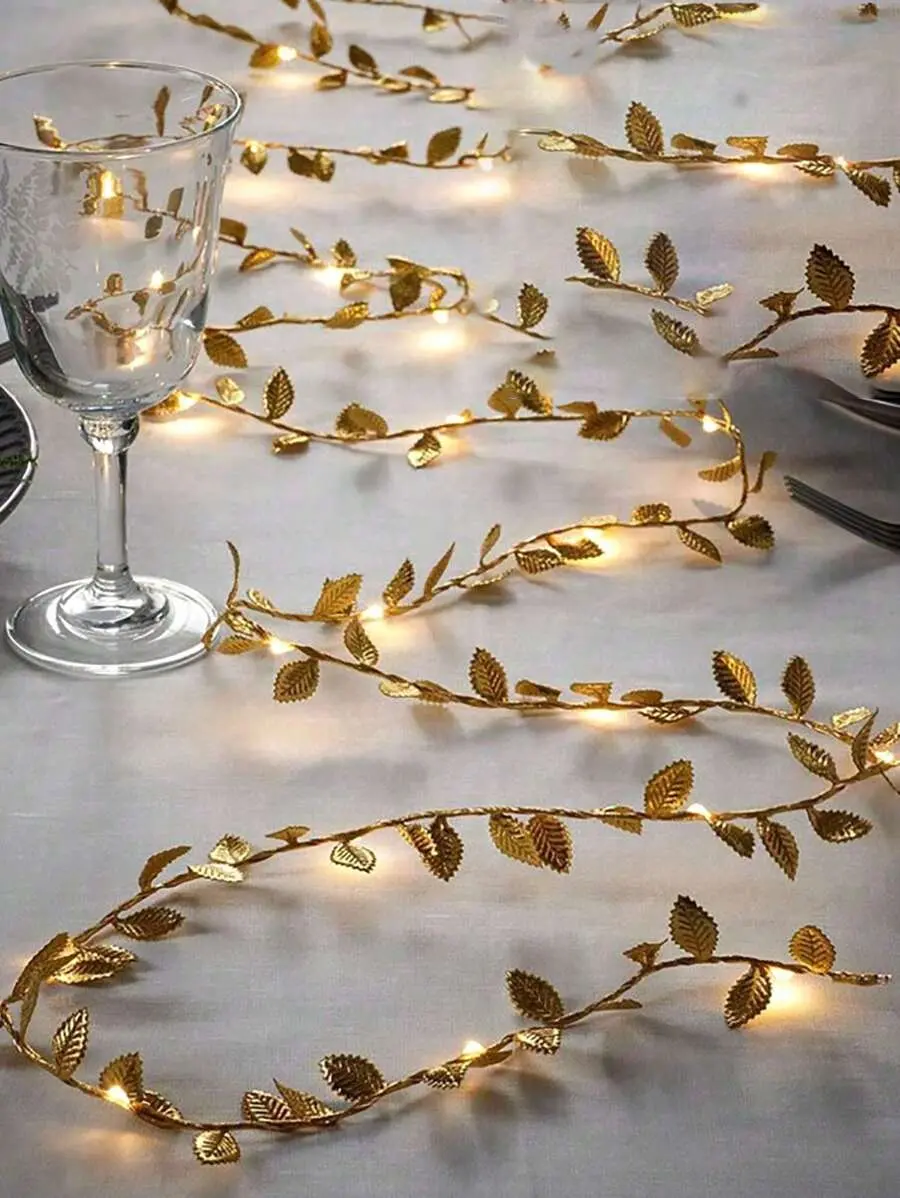 78inch Gold Leaf Fairy String Lights for Christmas Table Decor and Tree Ornaments Festive Holiday Ambiance
