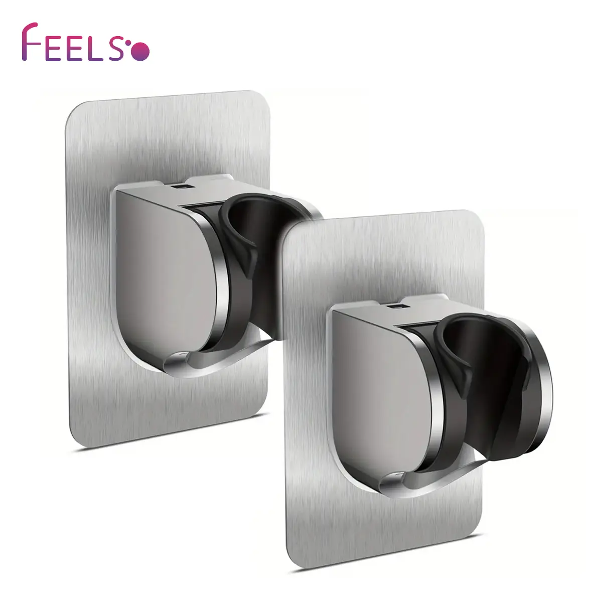 FEELSO Self-Adhesive Wall-Mount Handheld Shower Head Holder, ABS & Plastic Multi-Angle Adjustable Metal Panel Bracket, No-Drill Fixed for RV Bathrooms, Sturdy Waterproof for Marble/Ceramic Tiles, Easy Install for Showerheads & Handheld Showers