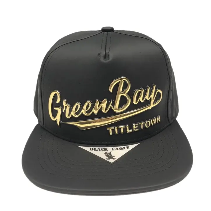 Green Bay Matte PU Snapback cap by Zion-Black Eagle  Color: Black, Gold  100% Polyester  Made in China