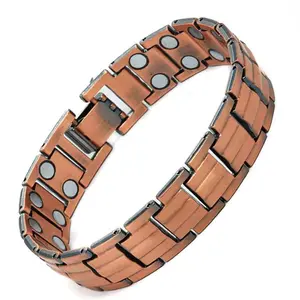 Vintage Red Copper Magnetic Stone Bracelet for Men Adjustable Retro Design