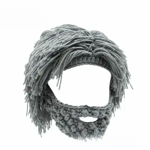 Wig and Beard Knitted Hat Hobo Mad Scientist Hip Hop Style Handmade Warm Winter Cap Unisex Skiing Halloween Party Gift