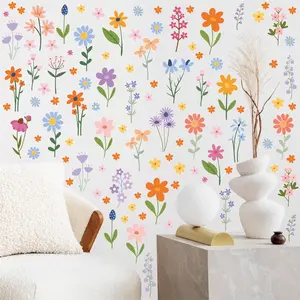 Flower Wall Decals - 8 Sheets 102 Pcs Spring Themed Wildflower Wall Stickers Peel and Stick Fairy Floral Wall Decor for Girls Bedroom Living Room Nursery Home