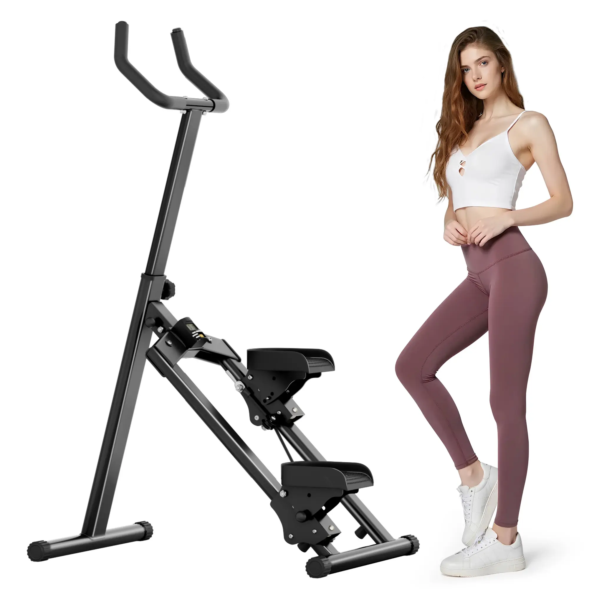 SogesHome Foldable Vertical Stair Climber – Full-Body Cardio Exercise Machine with 6-Level Adjustable Handlebar & Pedals, LCD Monitor with Time/Count/Calories/Frequency Display & Phone Holder for Home Gym, 350LBS Capacity