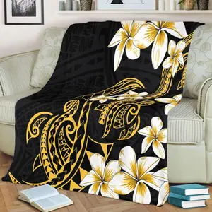 Luxury Hawaiian Throw Blanket with Polynesian Tribal & Floral Design - Soft, Cozy Facecloth Blanket, Machine Washable, All-Season Use, Ideal for Modern Home Décor or Travel, Throw Blankets