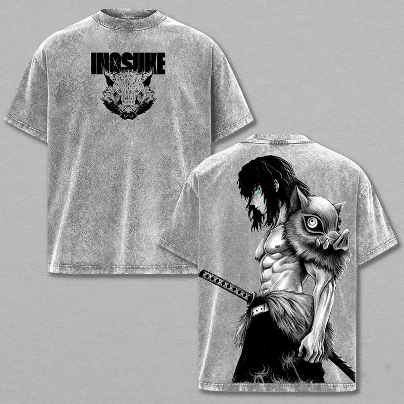 Inosuke Anime Washed Tee – Demon Slayer Vintage Manga T-Shirt, Cool Japanese Anime Graphic Shirt, Oversized Streetwear Trendy Otaku Gift, Aesthetic Shonen Anime Tee men clothing funny graphic tee men’s trendy t-shirts deals humorous streetwear boyfriend