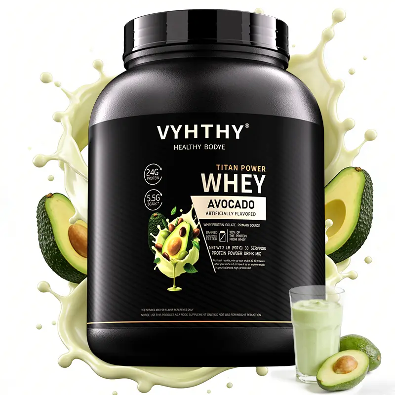 VYHTHY Edible Milk Whey Protein Powder - Avocado Flavor, 24g Protein, 3.5g BCAAs, Sugar-Free, High-Quality Isolate & Concentrate Blend, Nutrition Supplement for Adults' Muscle Growth & Recovery
