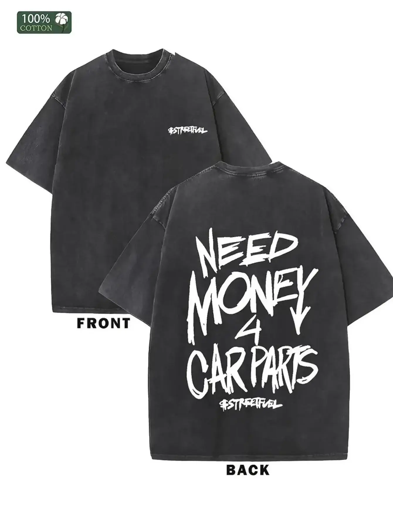 Men's Cotton Casual Breathable Short-Sleeve Round Neck Distressed Vintage Graphic Tee, Black Menswear with "NEED MONEY for CARS" Car-Fan Message, Machine-Washable All-Season Top, Cargo Layer Option, Size S