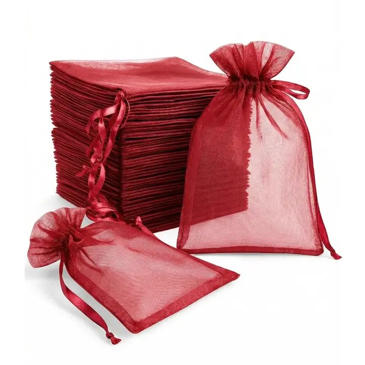Wudygirl 5x7-inch organza bags with satin drawstrings, pack of 100. Perfect for parties and weddings as reusable gift bags. Transparent design, non-toxic, high-quality gift bags. Elegant gift packaging Paper Gifts