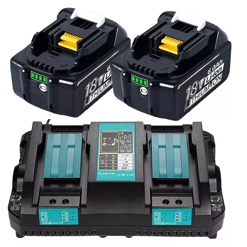 Makita LXT 18V 2 x 6.0Ah Li-Ion Replacement Batteries and Charger Combo, BL1860 Compatible with BL1830/BL1850, 14.4V-18V Cordless Power Tools, 110V-260V Dual Charger, Durable & Reliable Material, Easy to Use, Best Old Battery Replacement