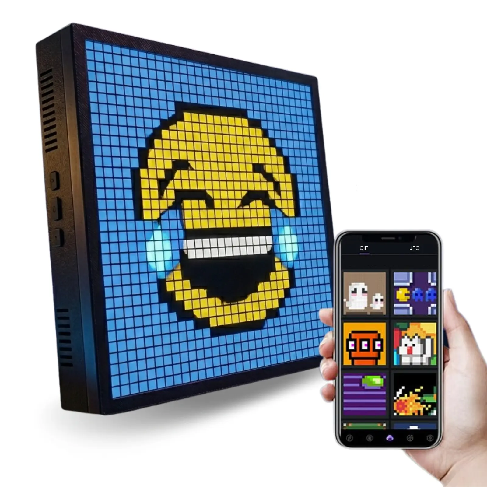 LED Pixel Display, 32*32 Programmable Pixel Art Display, with APP Control, Smart Pixel Light, RGB Display with Clock, Alarm, Bluetooth App Control, Pixel Screen for Desktop and Wall Room Decoration