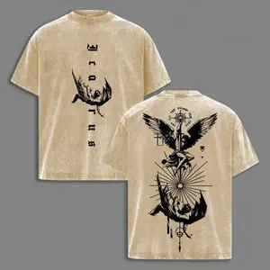 Men's Gothic T-Shirt, Oversized Short Sleeve Streetwear with Vintage Mythcore Icarus Angel Graphic, Alternative Vibe