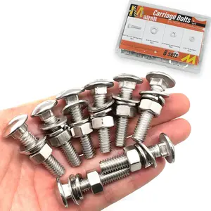 8 Sets 5/16"-18 x1-1/2 Carriage Bolts Round Head Square Neck Screws with Hex Nuts Flat Washers Spring Lock Washers 304 Stainless Steel Full Thread Coverage Square Neck Bolts Assortment Kit