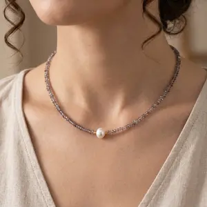 Nandudu Freshwater Pearl Beaded Necklace for Women Handmade Boho Colorful Glass Beads Choker Necklace 18K Gold Plated Bohemian Women Summer Jewelry Gifts