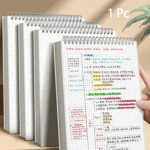 1 Pc Top Flip Spiral Notebook, 80 Sheets Grid Paper, Metal Twin-Wire Binding, Waterproof PP Cover, Ivory Eye-Friendly Pages, A4 B5 A5 Sizes, Back to School Supplies, Easy Writing Notepad for Study Notes, Journaling, Office Work, Planning, To-Do Lists