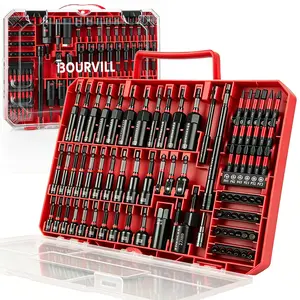 Bourvill 80 Pcs Magnetic Impact Nut Driver Set, Metric & SAE CR-V Steel, Wing Nut Driver & Universal Socket with 1/4'' Quick-Change Extension, Red Storage Case for Drill & Impact Driver