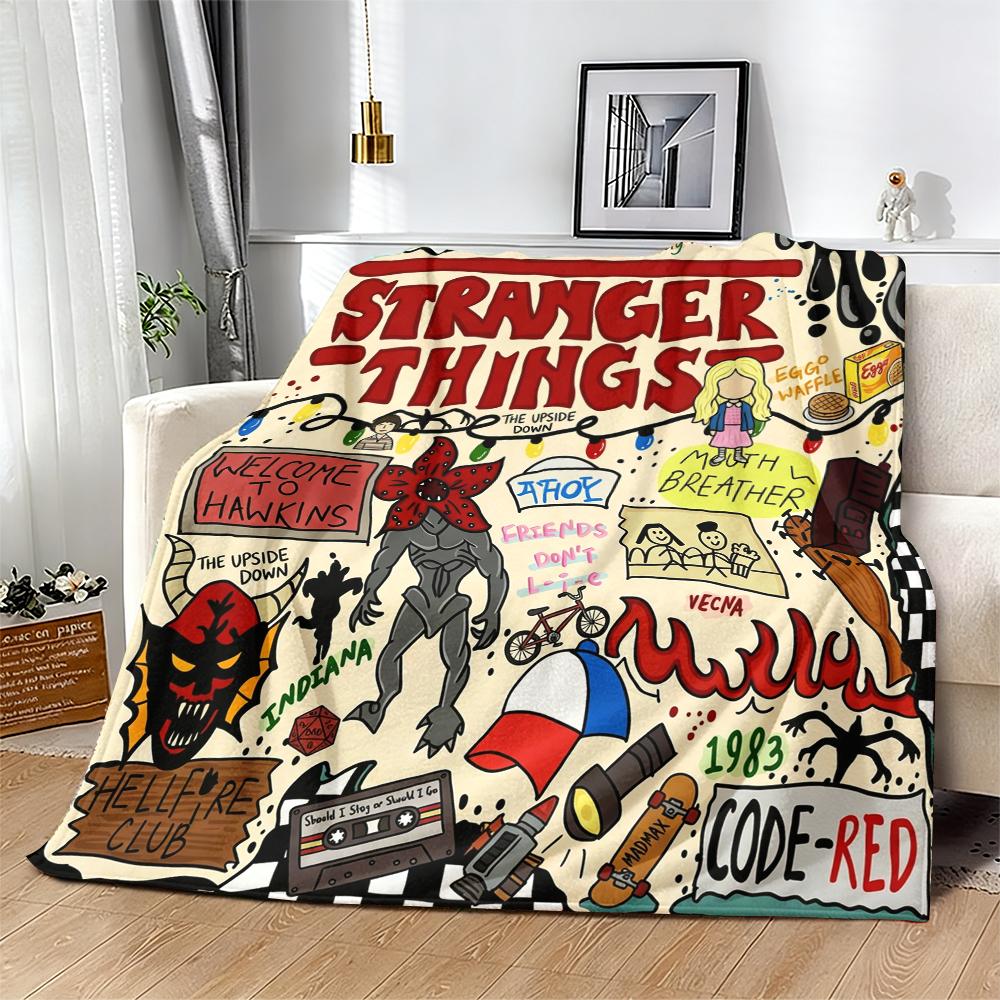 Stranger Things 5 Flannel Blanket | Cozy Hawkins-Inspired Throw for Nostalgic Fans | Soft & Warm for Couch, Bed, and Movie Nights Suitable for all four seasons This is the best gift for couples, children, parents and friends, and it can express deep love.
