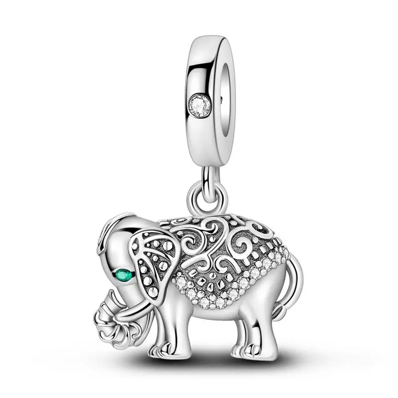 MULA Vintage Elephant Pendant, made of 925 silver plated, embellished with delicate filigree and cubic zirconia - can be paired with Pandora bracelets and necklaces, a meaningful gift for women, girls, animal lovers