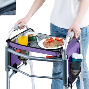 Walker Tray with Cup Holder & Side Pocket  Hard Top Walker Table for Seniors  Folding Walker Accessory for Meals, Reading, Drinks  Non-Slip Surface, Tool-Free Install, Universal Fit