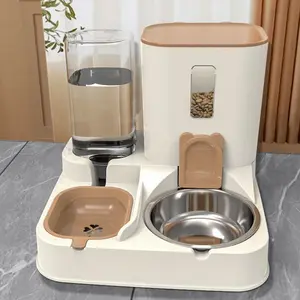 Automatic Cat Bowl Automatic Feeders with Stainless Steel Water Dispenser, Gravity-Feed Food Dispenser, and Water Bottle for Small-Medium Puppies