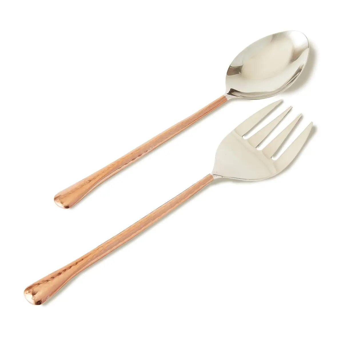 212 MAIN 11 in. Hammered Silver & Copper Salad Server Spoon Set, Kitchen Cutlery Tableware Set, Dinnerware Service for Dining, Dinnerware Service Set