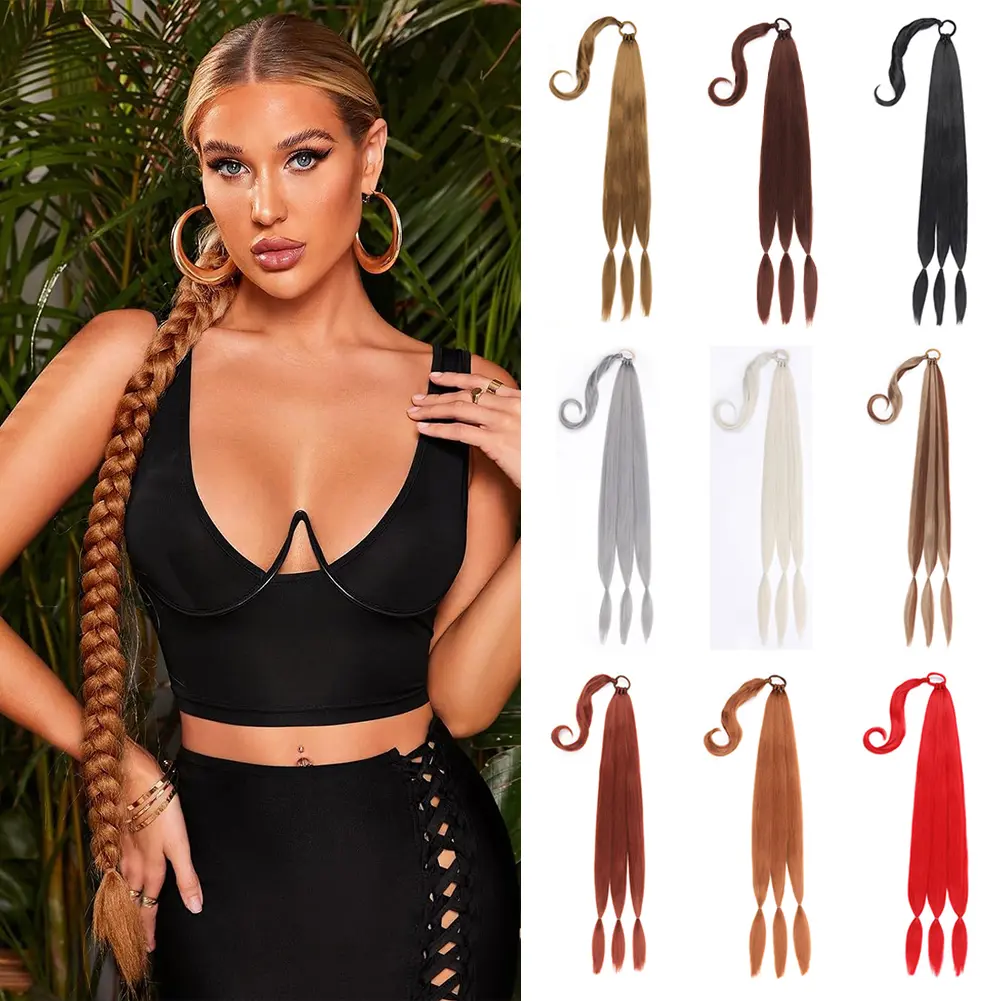 Braid Ponytail Extension for Women, 34-Inch Synthetic Long Straight Hairpiece in Brown Black with Hair Tie Wrap for Daily Wear, Straight Braid, 34Inch, Soft Fluffy Texture, Add Volume And Length, Casual, Female, Natural, Ponytails, Ponytail Hairstyles, Br