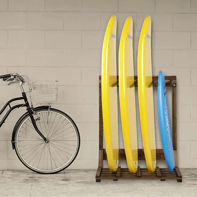 4-Ft Rustic Burnt Wood Freestanding Vertical Surfboard Rack, Wakeboard SUP Paddleboard Storage Rack