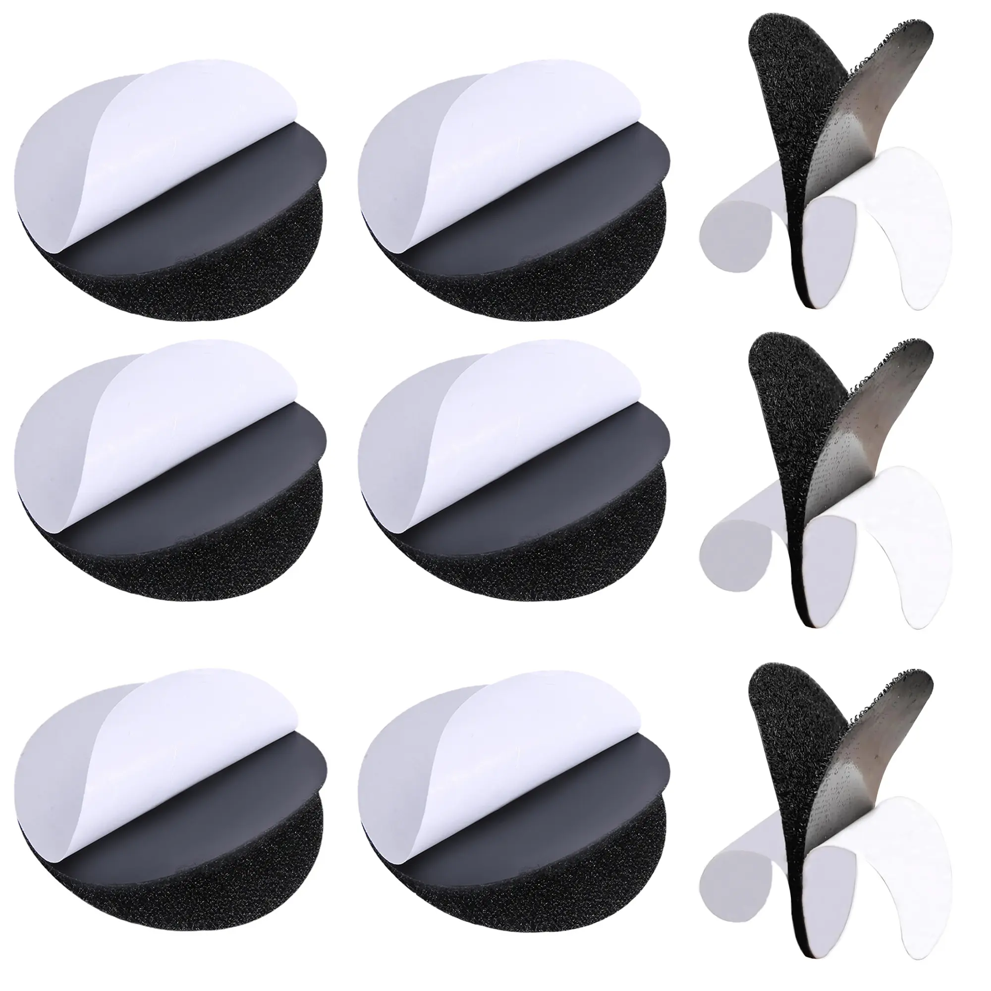 30-Count Round Hook and Loop Fasteners, Adhesive Backed Damage-Free Removable Mounting Dots - Double Sided Nail-Free No-Bracket Hooks & Rails for Smooth Surfaces, Black, Adhesive Backed Hooks & Rails