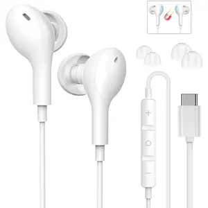 USB C Headphones,Type C Earphones with Microphone Volume Control,Magnetic Wired Earbuds HiFi Stereo,USB C Earphones with Noise Isolating for Samsung Galaxy S20 S21 FE S22 S23 iPhone 15 Pro Max iPad