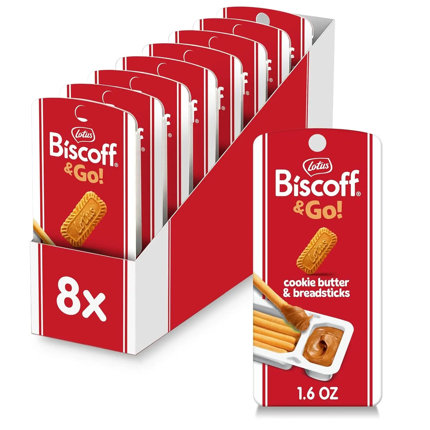 Lotus Biscoff & GO Snack Pack, Cookie Butter & Breadsticks, Non-GMO & Vegan, 1.6 oz Cups, 8 Pack
