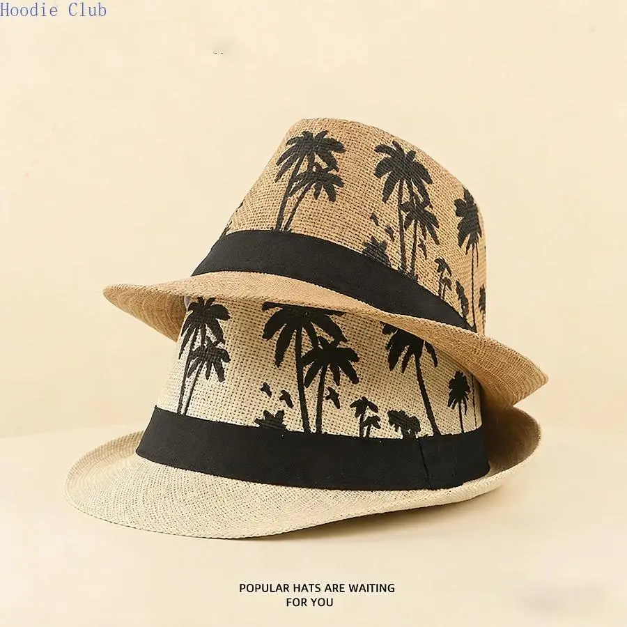 Men's Coconut Tree Print Sun Hat Summer Beach Sun Protection Bucket Hat Unisex Stylish Wide Brim Outdoor Hat for Vacation Travel Daily Wear Lightweight Breathable Cap Casual Trendy Hat