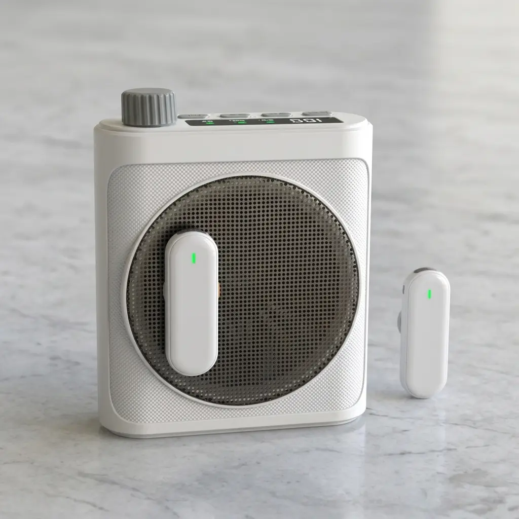 Portable Bluetooth Voice Amplifier with 2 Dual Magnetic Wireless Lavalier Audio Microphones, Noise Reduction, Adjustable Clip, Rechargeable Charging Speaker for Teachers, Classroom Meetings (White)