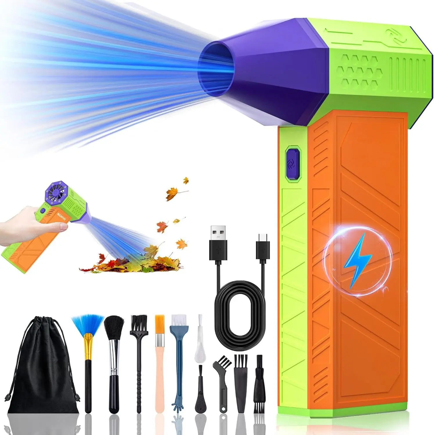 Electric Air Duster - 130000RPM Compressed Air Duster3 Gear Adjustable Jet Dry Blower can  Can for Computer Keyboard,Outdoors,,. (Colorful)