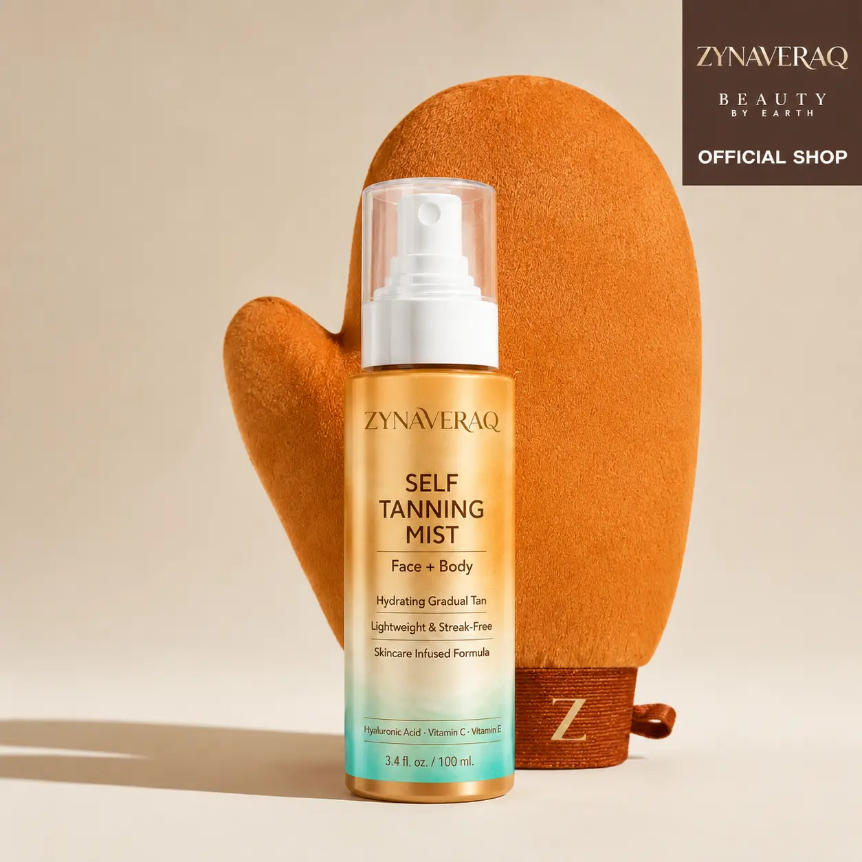ZYNAVERAQ Self Tanning Water Bronzing Mist - Hydrating Hyaluronic Acid Face Tanner for Streak-Free Moisturizing Sunless Bronze USA Made for Safe Sunless Tanning Bronzed Vegan Cruelty Free Pregnancy Safe