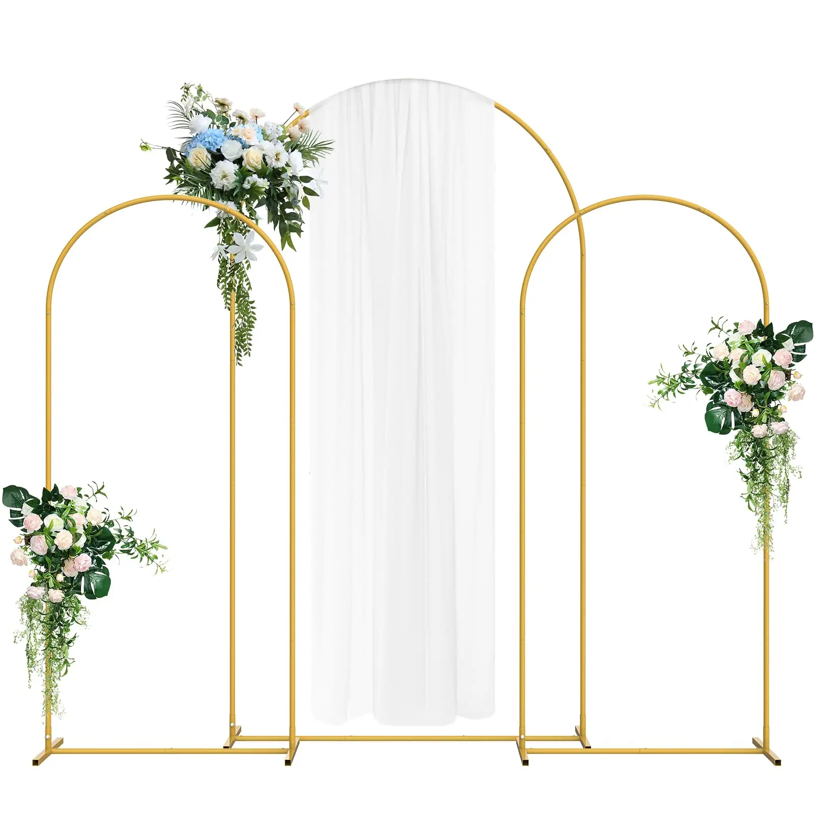 Gold Arch Backdrop Stand Set of 3 - Steel Circle Garden Arch Decoration Kit with Flower & Balloon Compatibility, Suitable for Graduation Ceremony, Door & Birthday Party Decor