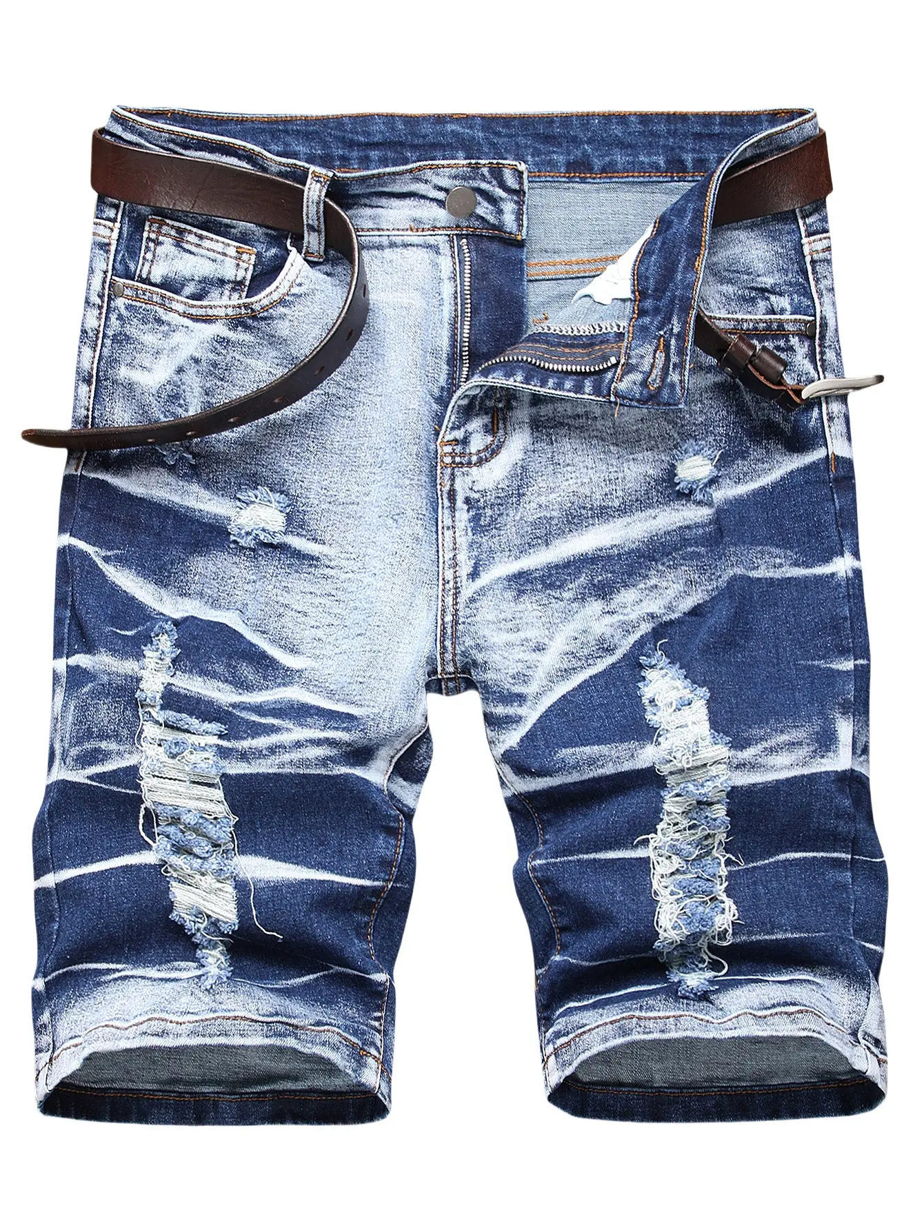Men's Ripped Denim Shorts Distressed Slim Fit Jean Shorts for Men Casual Straight Fit Summer Ripped Shorts