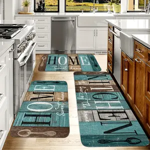 [Soft Kitchen Mat] 2/3pcs Soft Machine Washable Farmhouse Kitchen Mat Set: Green, Brown and Teal Kitchen Rugs, Rectangular ,Suitable for entrance, living room, study, bedroom, perfect room decoration