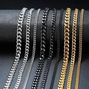 Stainless Steel Silver - colored Cuban Curb Chain Necklace for Men and Women, Ideal Daily Jewelry and Christmas Gift