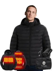 【Includes Power Bank】Norwell Heated Hoodie Jacket with 7.4V/3A 5000mAh Battery Pack Dual Control 5 Heat Zones LED Waterproof Comfort Basic Winter Clothes Men Plus Size Women's Clothing 100% Polyester Fiber Long Sleeve
