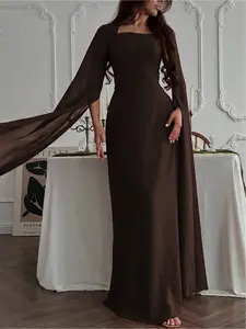 Elegant and stylish design with cape sleeves, Formal court-style dress, slim-fit dress for graduation ceremony and wedding, high-end temperament long-sleeve cape, sexy and slimming, elegant long-sleeve dress