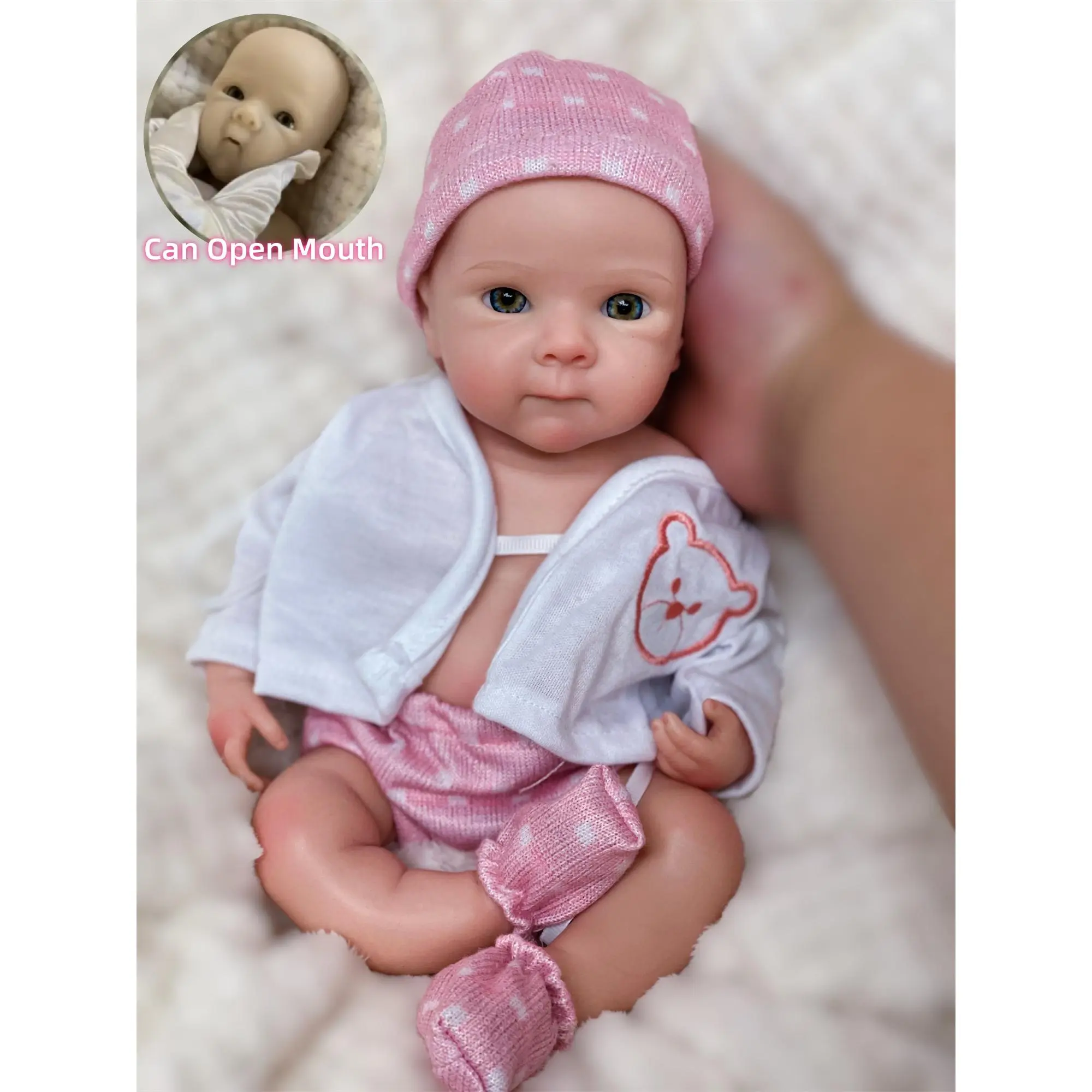 Handmade Craft Silicone Baby Doll, 13" (32-33 cm) 1kg Bettie - Full-Body Solid Silicone, Bald, Can-Open Mouth, 3D Skin Realism, 13" Baby Realism, Waterproof Play, Soft-Touch Newborn Figure with Removable Clothing for Children's Gift