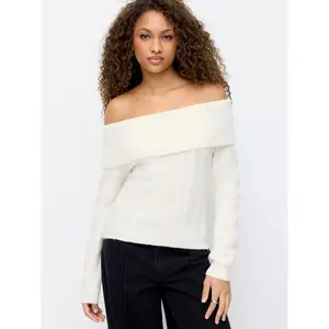 Cider Cable Knit Off-shoulder Long Sleeve Top