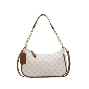 1pc Women's Solid Color PU Shoulder Bag, Versatile Underarm Bag For Work Commute, Adjustable Strap Crossbody Chain Bag, Underarm Tote Handbag With Foil Letter