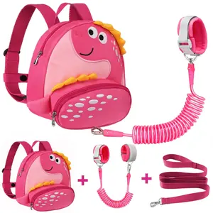 Toddler Dinosaur Anti-Lost Harness Backpack with Safety Leash, Wrist Link and Tether Strap - Pink Mini Travel Schoolbag for Toddler Girls