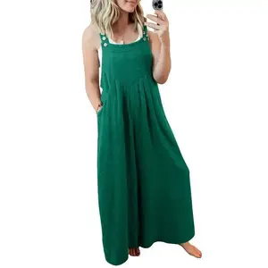 2025 New Plus Size Fashion Loose Casual Jumpsuit Wide Leg Overalls Fit Womenswear rompers women  rompers women rompers Women's Sleeveless Travel Jumpsuit Solid Color Casual Suit Adjustable Breathable Style Pants Strap Basic Minima