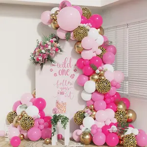 133 Pcs Pink Leopard Print Balloon Garland Arch Kit, Hot Pink, Chrome Gold for Baby Shower