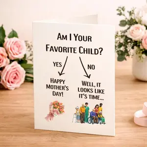 Funny Mother's Day Card with Blank Inside, "Favorite Child" Gag Greeting Card for Mom, DIY Personalized Cardstock Folded Card with Envelope, Hilarious Gift from Son or Daughter