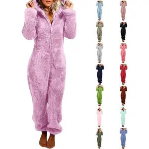 Onesie Pajamas for Women One Piece Fuzzy Hooded Pajama Jumpsuits Long Sleeve Warm Romper Fleece Winter Onesies