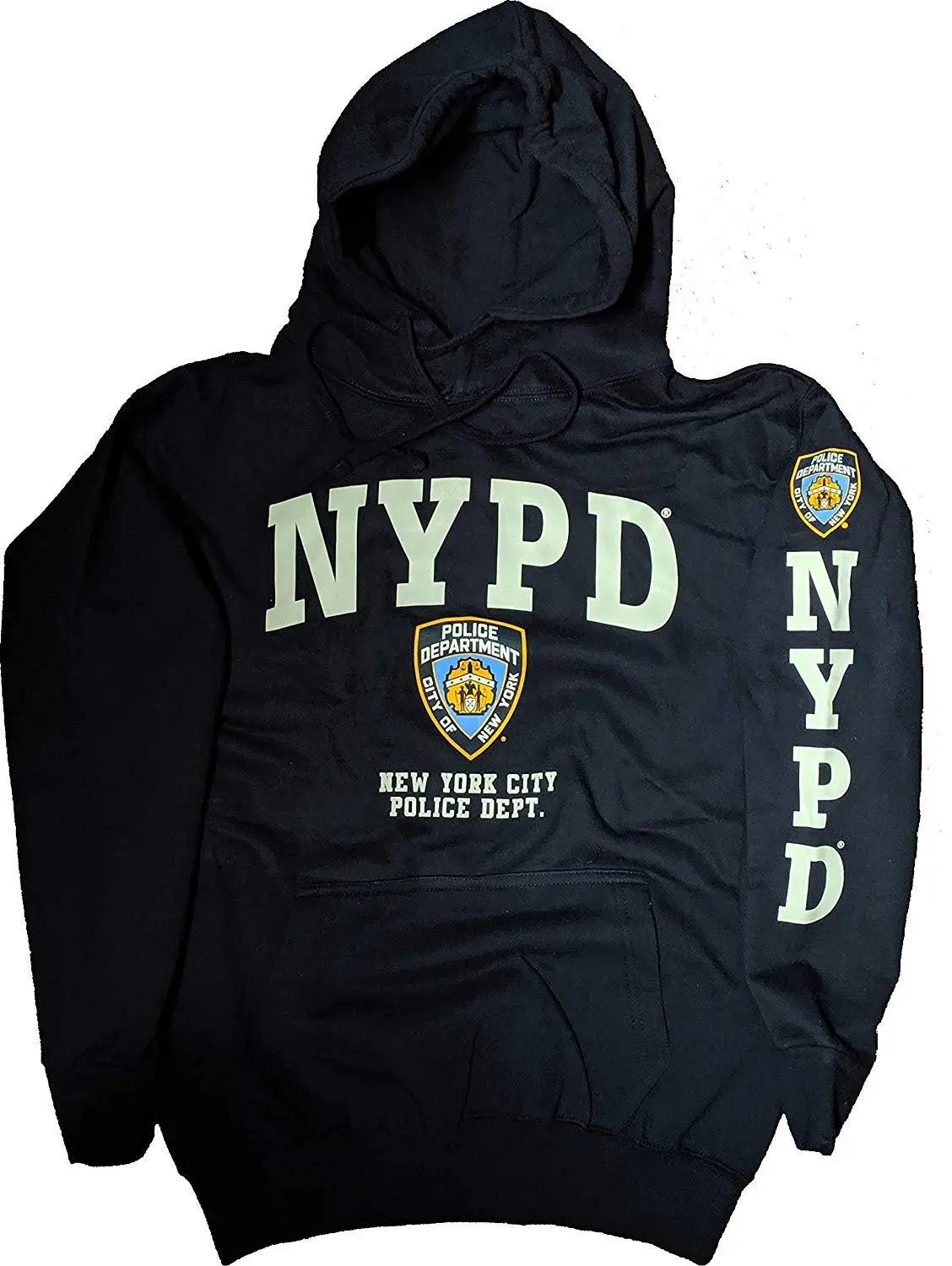 NYPD Men's Hoodie Sweatshirt (Front & Sleeve Print, Navy & White)
