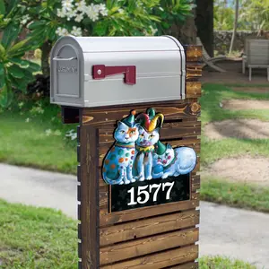 Designocracy MA8512072-LS-12 12 in. Colorful Cat-Themed Decorative Wall Artwork House Number Sign, Ideal Gift for Home Decor Enthusiasts