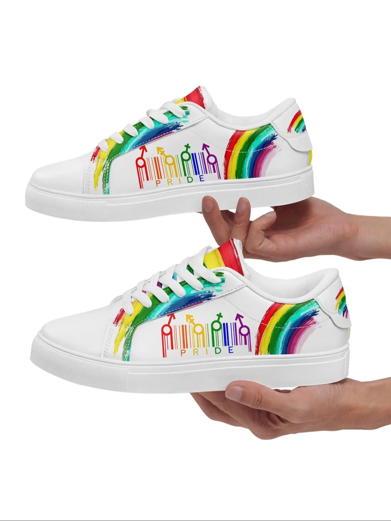 Unisex Rainbow Print Lace Up Sneakers, Casual Sports Sneakers for Women, Casual Athletic Sneaker, Non-slip Durable Sole Sneakers for Daily Wear, Trendy Walking Sneaker, Walking Shoes